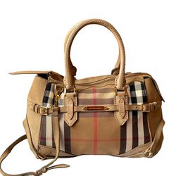 BURBERRY House Check Suede-Trimmed Handle Bag