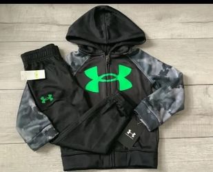 Boys Under Armour Black/green/gray Zip Up Hoodie & Joggers Set