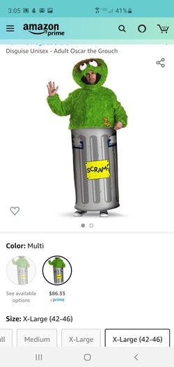 Adult Oscar the Grouch, Multi, X-Large (42-46) Costume
