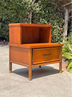 Mid Century Modern Vintage 1960s Walnut 2 Tier Nightstand Table