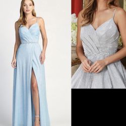 New With Tags Sky Blue Silver Sparkly Prom Dress & Formal Dress $120