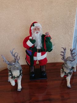 Santa Claus Figure with Two Reindeer Decorations