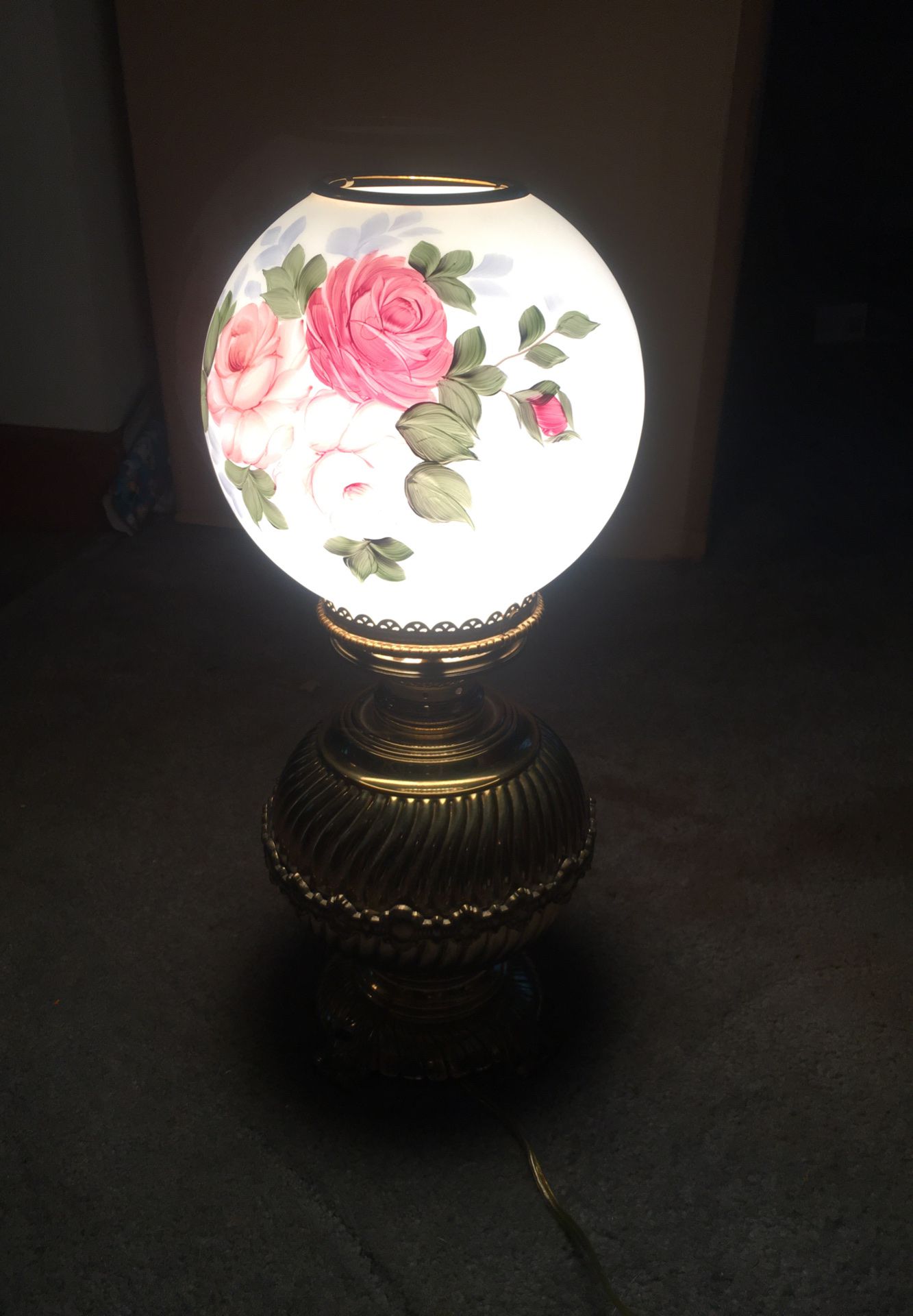 Hand painted antique converted hurricane lamp