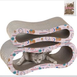 CSR1014D Suvi 26" Modern Cardboard Infinity 2-in-1 Lounge Bed Cat Scratcher with Catnip, Pattern Party