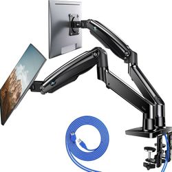 New HUANUO Dual Monitor Stand for 13 to 35 inch, Premium Dual Monitor Mount W/ USB, Height Adjustable Monitor Stand for 2 Monitors, VESA Mount W/ Clam