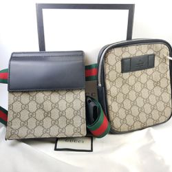 GUCCI Beige/Brown GG Supreme Coated Canvas Two Pocket Belt Bag