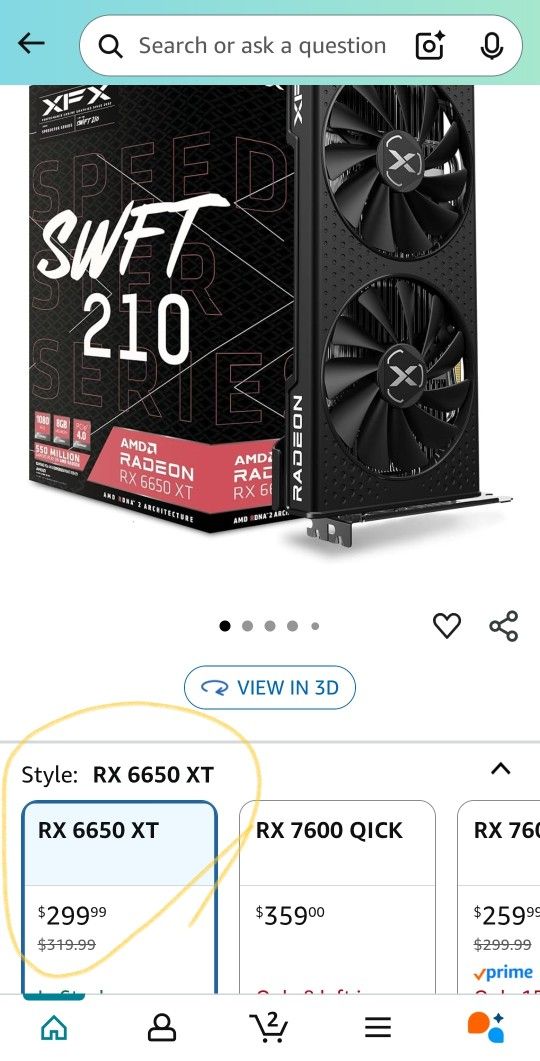 XFX Speedster SWFT210 Radeon RX 6650XT CORE Gaming Graphics Card with 8GB GDDR6 HDMI 3xDP, AMD RDNA 2 RX-665X8DFDY