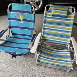 Two Low Camp Beach Folding Concert Chairs 