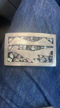 Vintage ROADRUNNER Mexican Silver Mother of Peal Inlay BELT BUCKLE Chaparral
