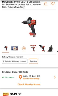 Milwaukee fuel brushless hammer drill 1/2in $110