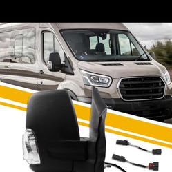 Right Passenger Side Mirror Replacement Compatible with 2015-Onward Ford Transit 150 250 350 Power Heated, Turn Signal Light, Convex Left Mirror Short