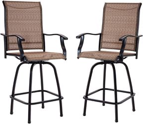 Outdoor Swivel Bar Stools All-Weather Counter Height Tall Patio Chair - 2 Pack for Garden Backyard