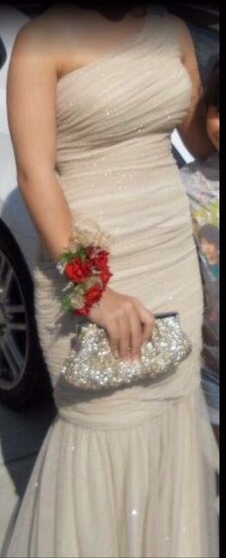 Prom dress natural color with sparkly gold