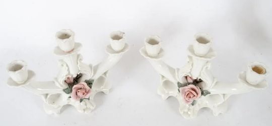 A Pair of Matching Vintage Karl Ens Volkstedt Porcelain Candelabras