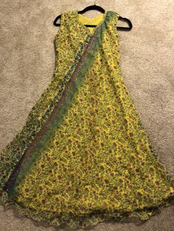 Long yellow and green anarkali salwaar/dress, fits size s/m