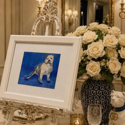 Vintage Original Fine Art British English Bulldog Dog Painting Signed Oil Pastel Charcoal Canine Collectible Bull Blue HILLCREST / UNIVERSITY HEIGHTS