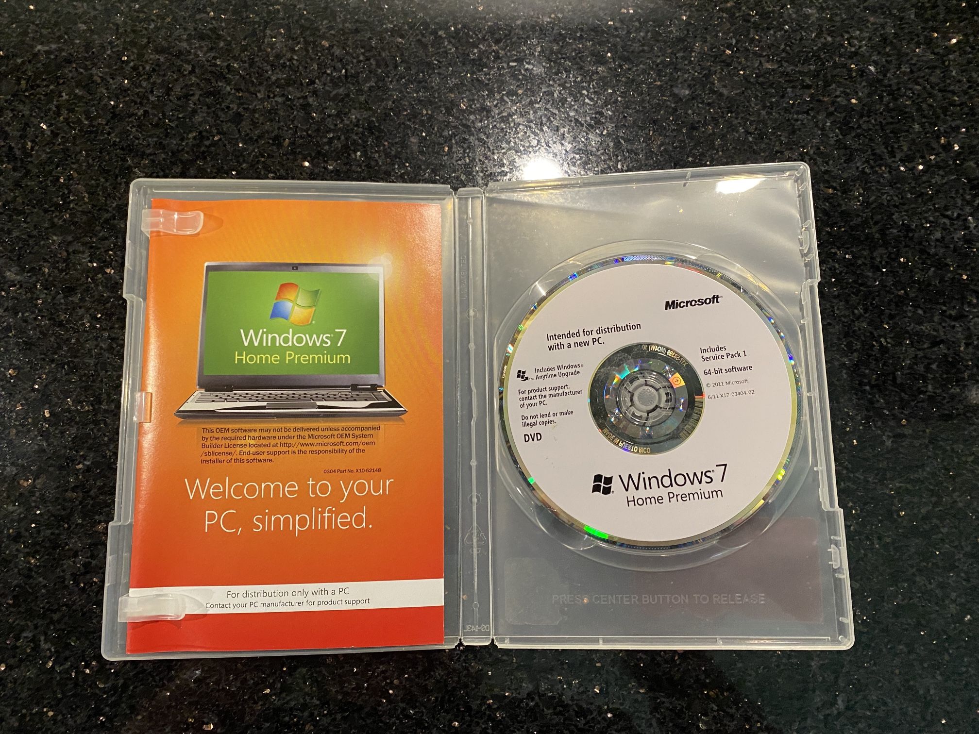 Microsoft Windows 7 Home Premium Full 64-Bit DVD MS WIN with Key