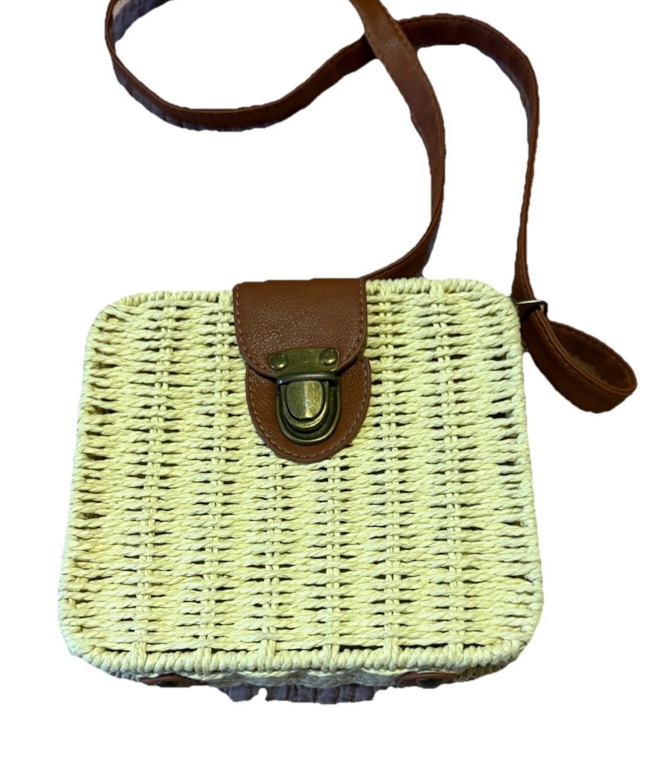 Straw Crochet Woven Crossbody Bag Natural Women Tan Brown Buckle