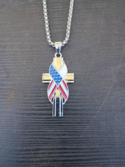 Crusifix Necklace With American Flag Crossed