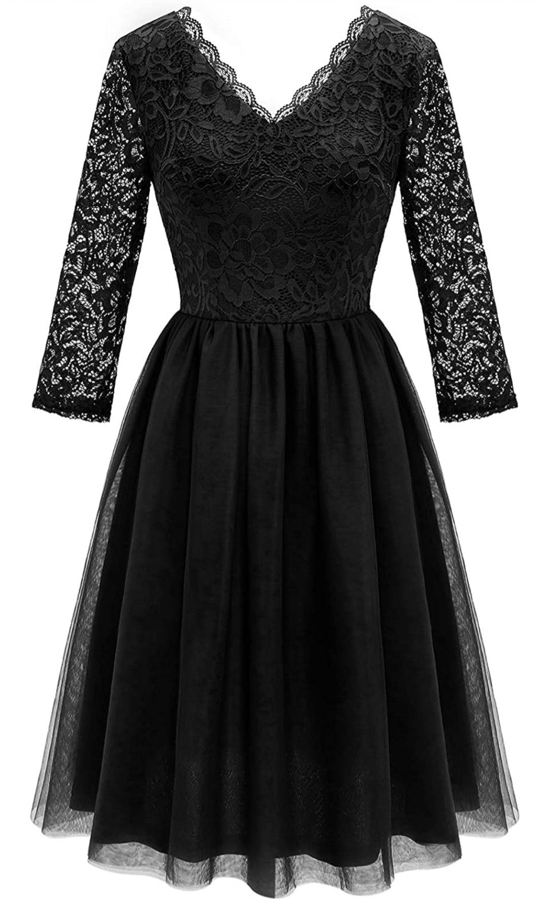 Womens 3/4 Sleeve Formal Wedding Party Floral Lace Tulle Cocktail Gown Dress