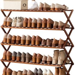 Bamboo Foldable Shoe Rack, Free Standing Shoe Organizer Storage Rack