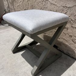Square Linen Wood Vanity Stool With X-Leg