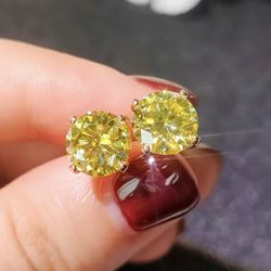 Brand new 3ct each size Lemon Yellow Moissanite earrings s925
