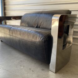 Four Hands Aviator Leather And Chrome Sofa