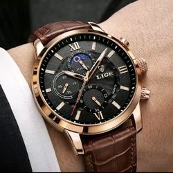 Men's round quartz analog watch, executive casual style, with faux leather strap, for summer 2026, perfect gift for men