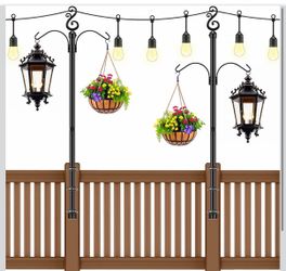 8 Pack String Light Poles for Deck, 5Ft Upgraded Heavy-Duty Metal Deck Light Poles for Outside with Fixing Clips, Lighting Hanging Post Accessories fo