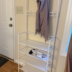 Entryway coat rack with shoe storage shelves - Moving Sale