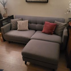 Gray Couch With Ottoman