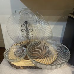 Seashell Collection Serving Set/Lot 3; Bowl L, S plate L; Anchor Hocking VTG