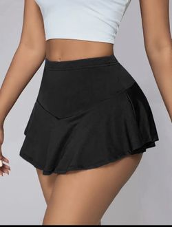 Mini Skirt for Women Sexy Solid Ruffle Trim Lingerie Skirt Short High Waist Two Layer Hem Skirt Black new size  L brand  Avidlove