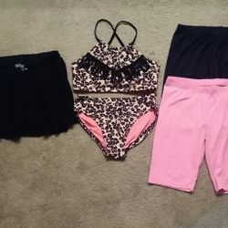 Youth Girl's Size 14-16 2 Piece Swimsuit, Skort, & 2 Pairs Short From Target