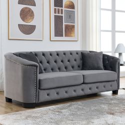 77-Inch Modern Chesterfield Velvet Sofa, 3-Seater Sofa, Upholstered Tufted Backrests with Nailhead Arms and 2 Cushions for Living Room, Bedroom, Apart
