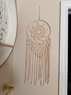 Boho Macramé Dreamcatcher with Crochet Doily - Cream