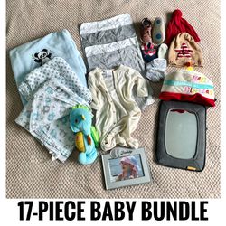 Baby Bundle: Baby Blankets, Burp Cloths, Car Mirror, Seahorse, Hats, Shoes and a Footed Sleeper