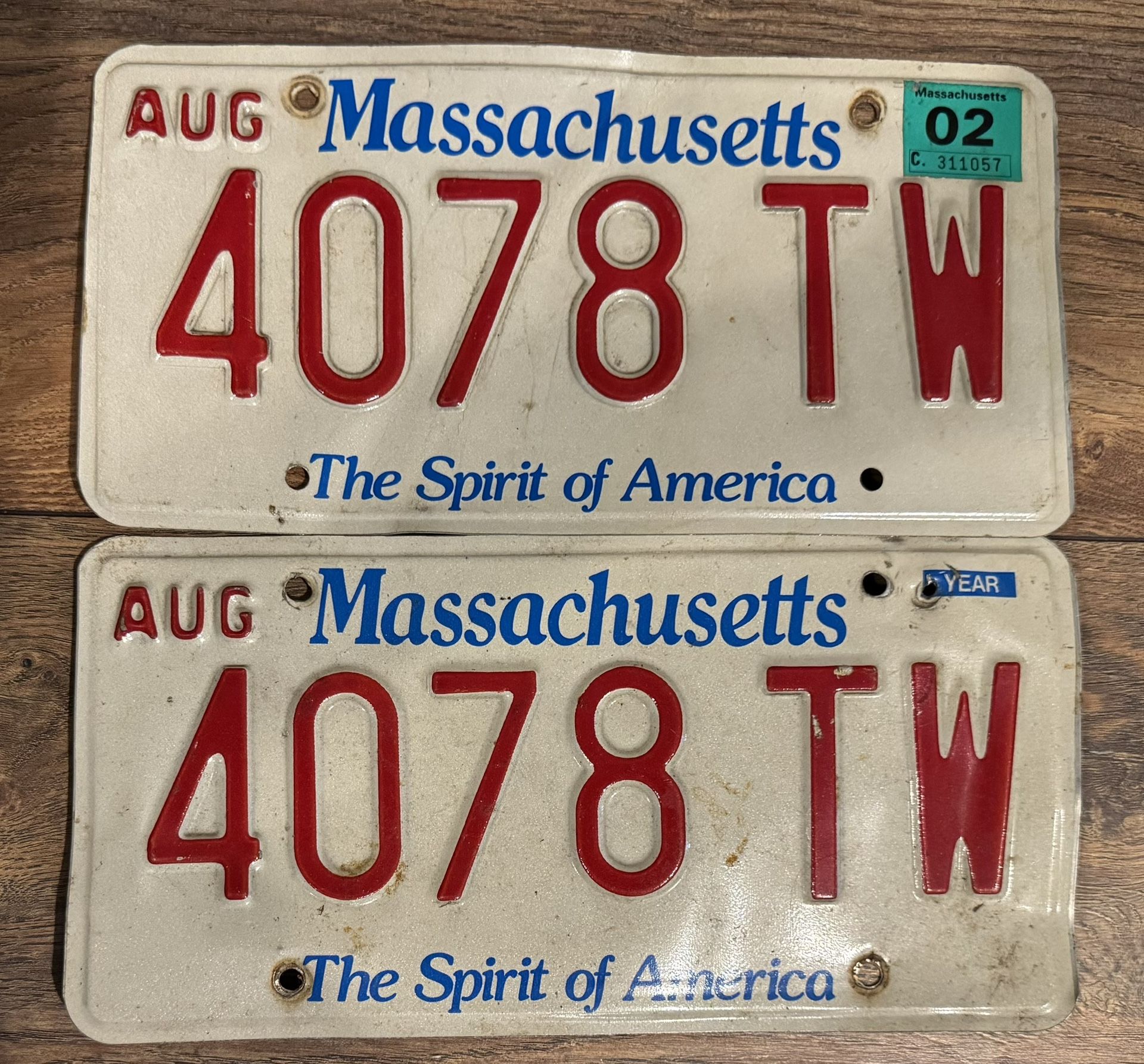 Pair Of Massachusetts License Plates