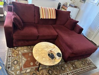 Custom Wine Velvet Couch with Chaise Lounge