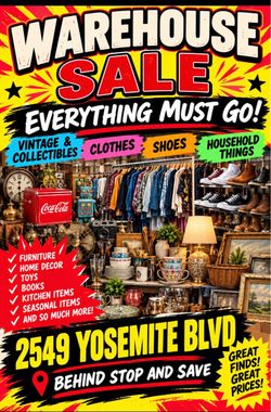 Thrift store closing sale. Everything must go stop by doors open at 8 AM.