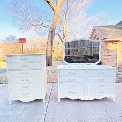 Vintage White Bassett Dresser And Chest Of Drawers 