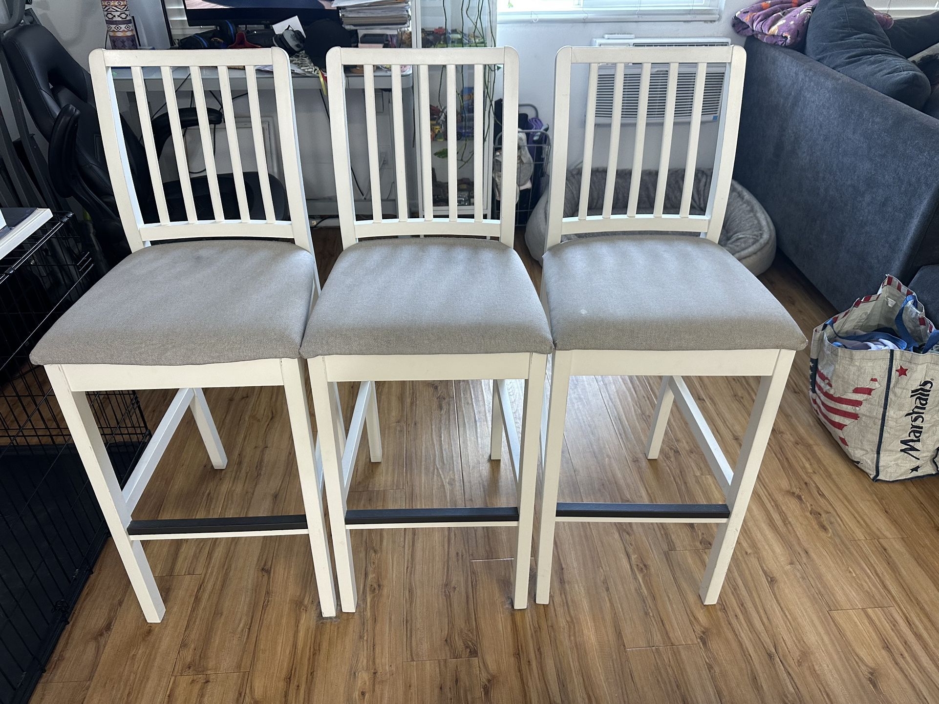 3 White and Gray Bar Stool Chairs