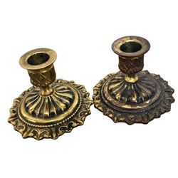 Vintage Brass Candlestick Holders Pair Made in England Heavy Patina 2.75” Tall