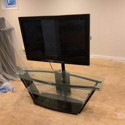 Glass Tv Stand With Mount And Old Panasonic Flat Screen Tv !!