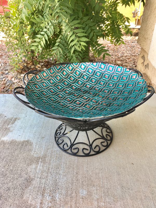 Bird Bath Feeder Turquoise Blue Is An Eye Catcher With Wrought Iron Open In The Continue To Mobile Website
