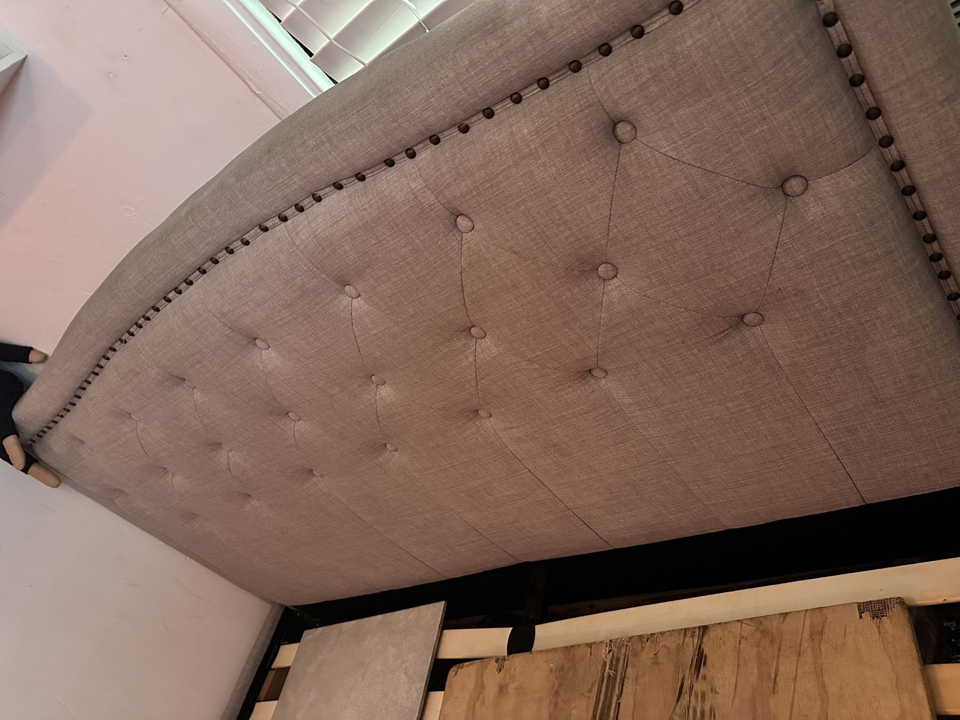 Gray Upholstered Headboard And Bed frame
