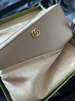 Gucci Taupe Marmont Zip Around Leather Wallet with Gold GG