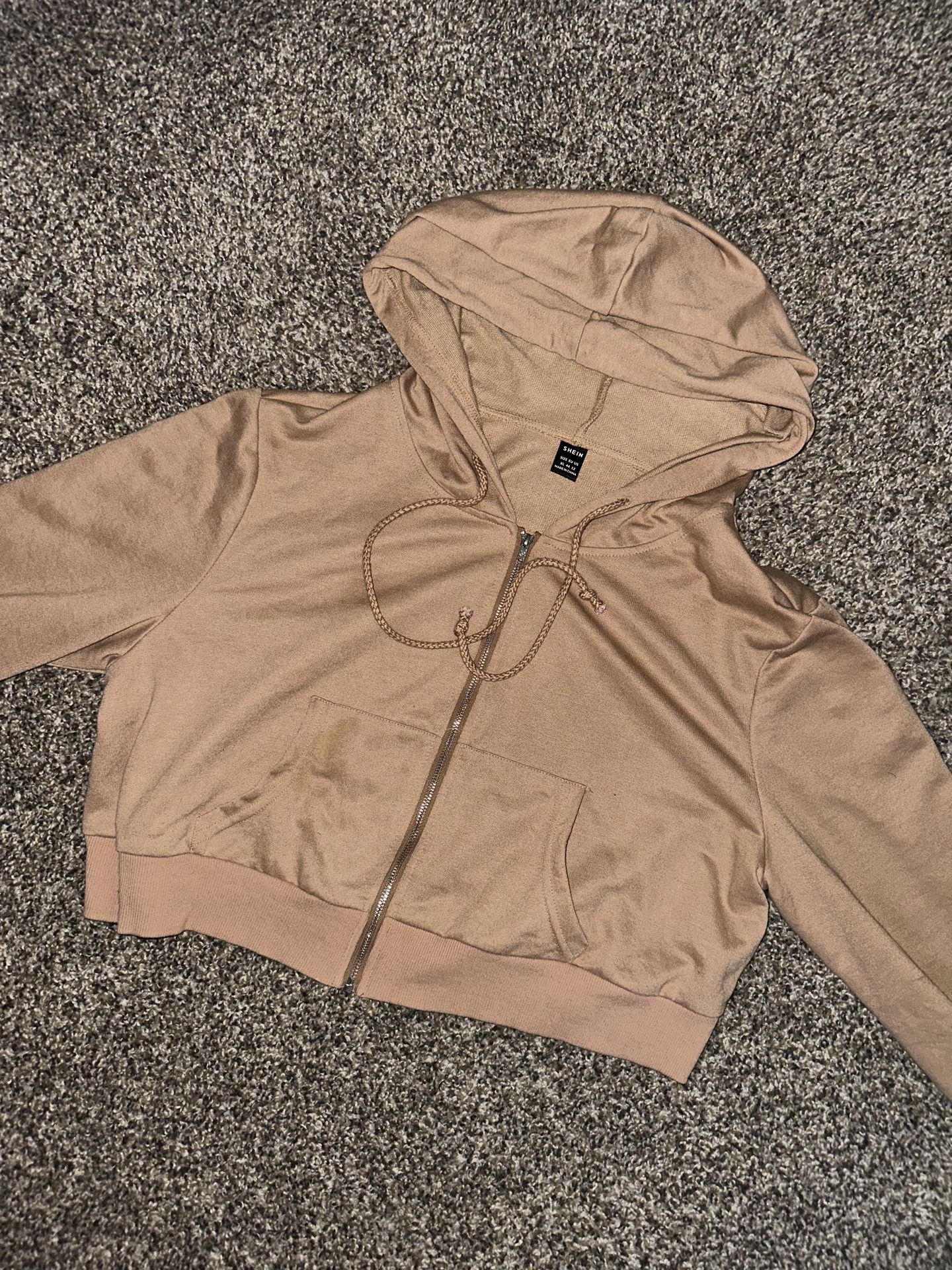 Tan SHEIN cropped zip up hoodie