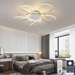 Brand New 38.58" LED Dimmable Chandelier 115W 6900lm Brightness Adjusted with Remote Control for Living Room Dining Room Bedroom (Chrome-JSFH022-S)